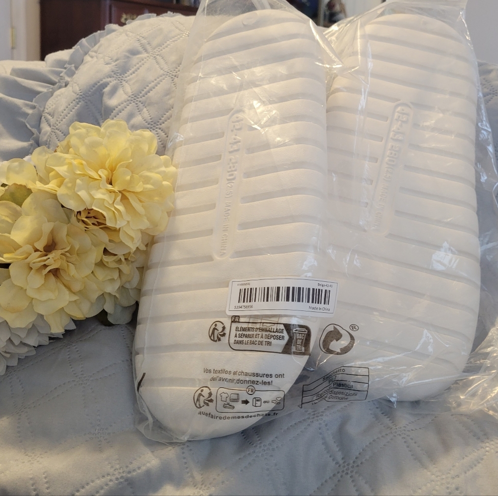 NWT Women Plush Cross Strap Platform Slippers, Linen Insole, Open Toe, Non-slip - Picture 7 of 8